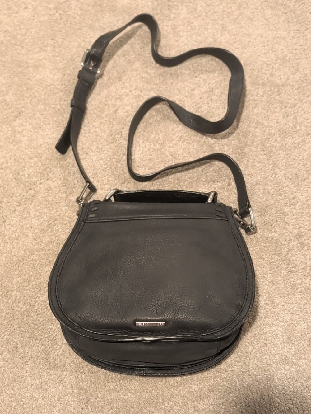 Rebecca Minkoff Vanity Saddle Bag Black Leather Whipstitch Fringe - Picture 3 of 6